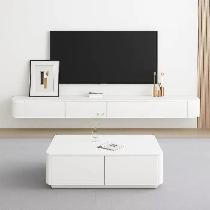 Meuble TV flottant, meuble TV mural de 47 à 118 pouces, meuble TV avec porte, console multimédia TV