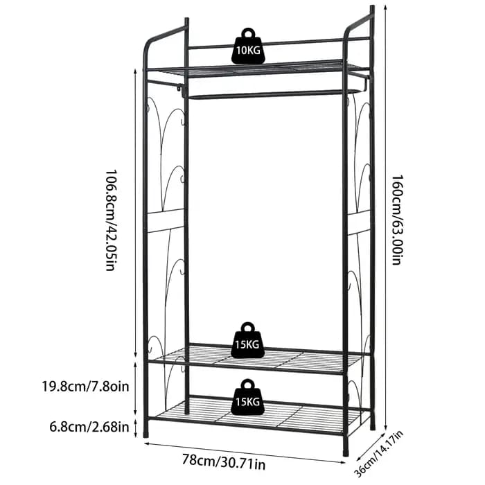 Armoire Ouverte à Vêtement: Penderie à Vêtements Fer Solide Porte Manteau sur Pieds Métallique Noir Idéal pour Entrée