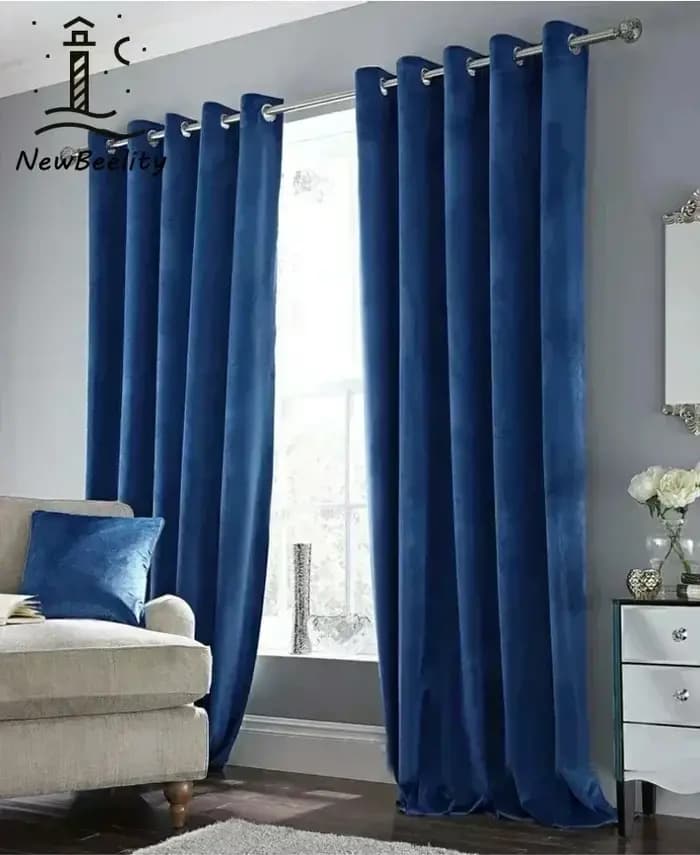 Rideaux occultants épais en velours bleu de luxe pour salon