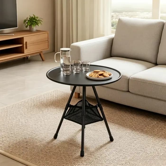Table moderne pliable avec plateau à collation et bords surélevés - Gain de place, idéale pour chambre à coucher, baie vitrée - Table basse autoportante