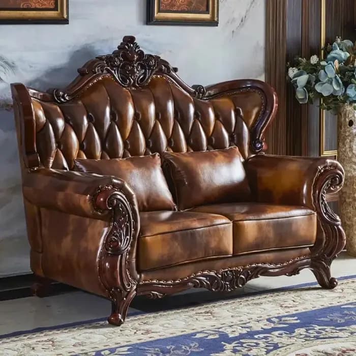 Ensemble de canapés 3 pièces de luxe vintage européen et américain en cuir pleine fleur de première qualité
