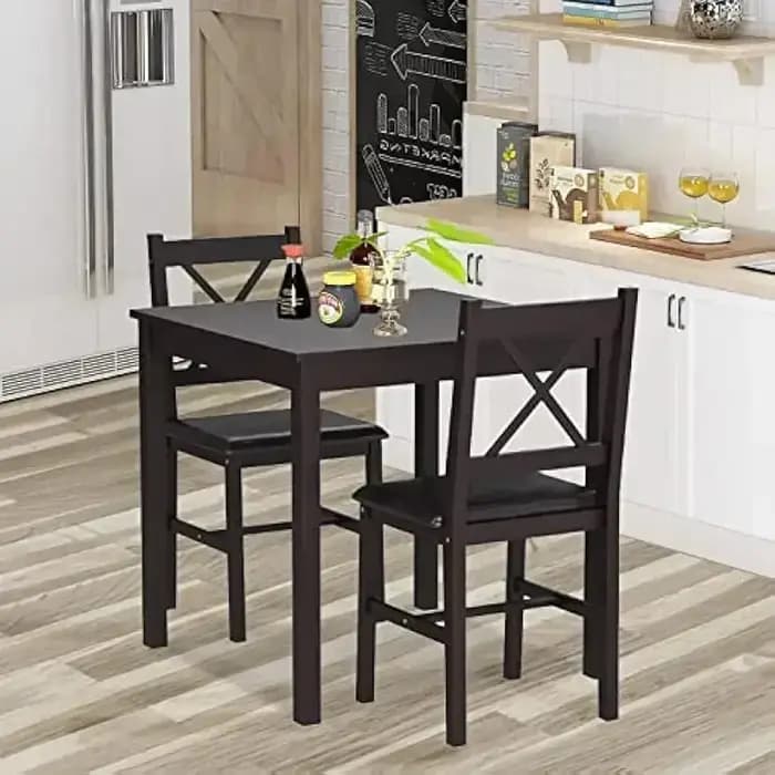 BestsellerBestsellerKitchen Ensemble de table à manger 3 pièces, table carrée en bois robuste et cha
