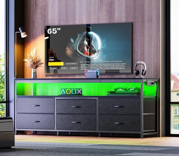 Meuble TV 63 pouces pour TV 55, 65, 70 pouces, meuble TV longue pour chambre à coucher, meuble TV LE