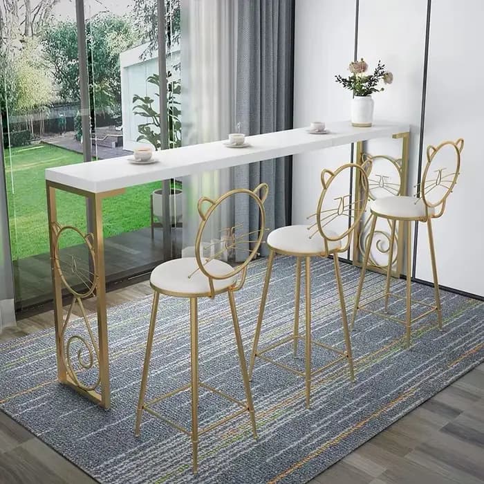 Table à manger en marbre de luxe moderne classique, comptoir de bar à pied haut encadré en or