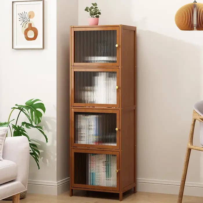 Bibliothèque avec porte, étagère de rangement multi-niveaux, meuble de rangement discret, vitrine de salon, bibliothèque