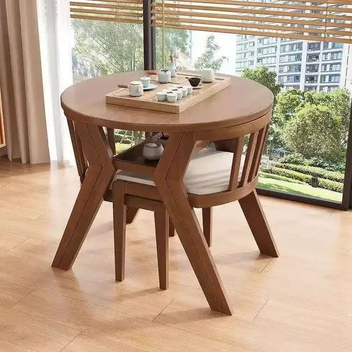 Ensemble de salon de jardin 3 pièces en bois massif : petite table ronde et 2 chaises – Mobilier d'i