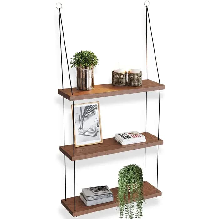Étagères suspendues – Étagère murale à 3 niveaux – Décor de pièce Boho mignon pour chambre à coucher