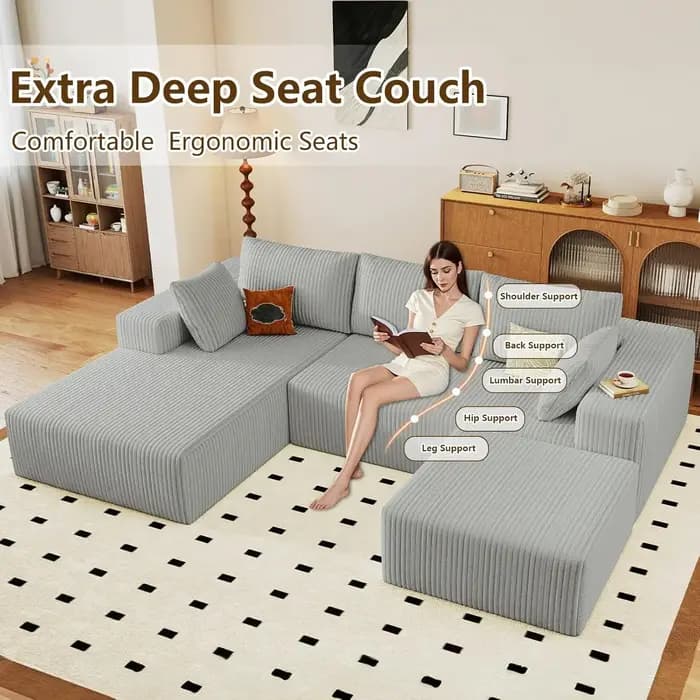 Canapé en U de 96 pouces, canapé modulaire moderne en forme de L avec ottoman, canapés rembourrés en