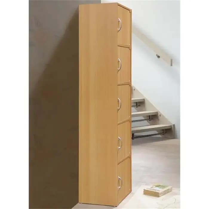 Bibliothèque à 5 étagères et 5 portes, 59 x 15,9 x 11,75 pouces, rangement multifonctionnel fin pour