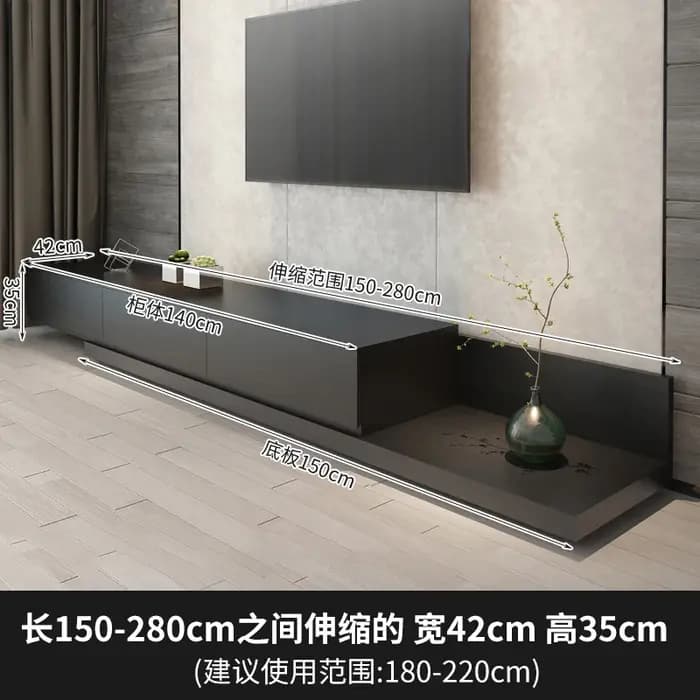 Meuble TV esthétique réglable, support au sol rétractable, Design nordique élégant, TV noire avec ti