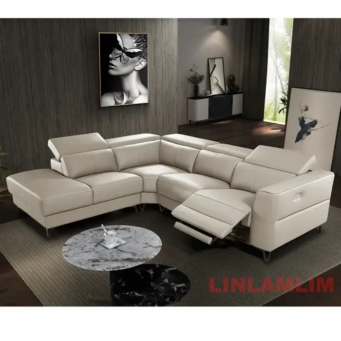 Linlamlim Canapé sectionnel inclinable électrique moderne en forme de L – Ensemble de canapés de salon en cuir véritable avec appui-tête réglables
