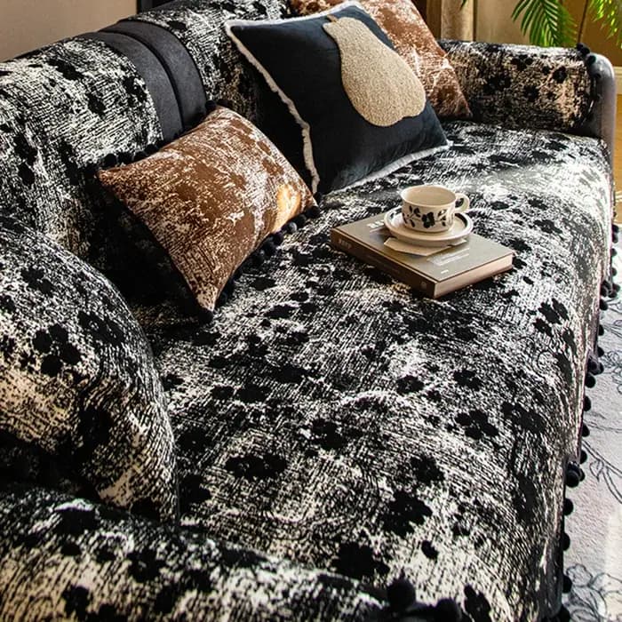 Coussin de canapé en chenille à fleurs rétro
