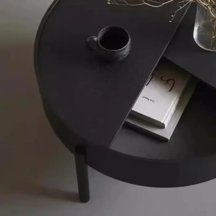 Table basse neutre Vintage ronde rustique chambre avec rangement