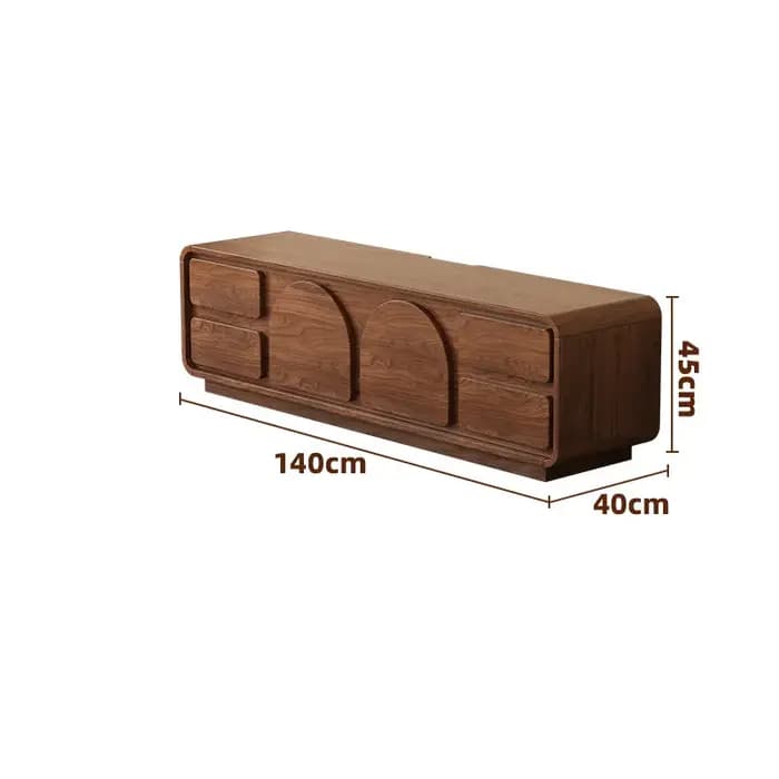 Meuble TV en bois de noyer avec coins arrondis, rangement sur pied, coffre de rangement massif, meub
