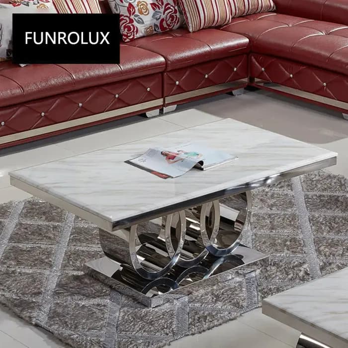 Table basse en marbre, meuble en acier inoxydable