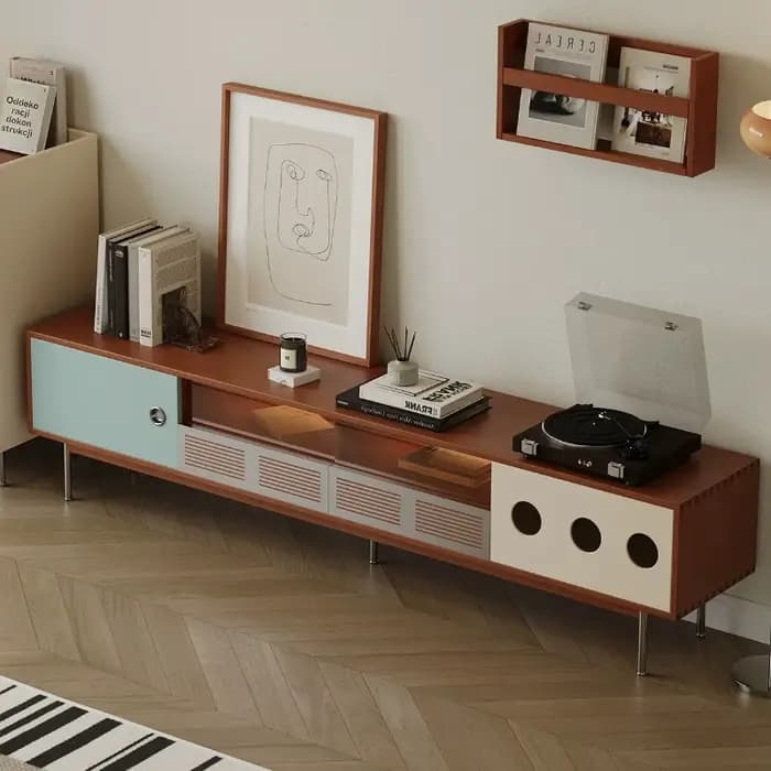 Meuble TV mural décoratif en bois avec tiroir