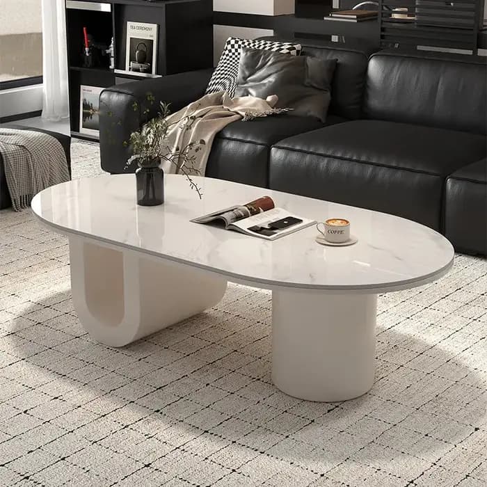 Table basse moderne ovale transparente blanche de qualité supérieure pour salon