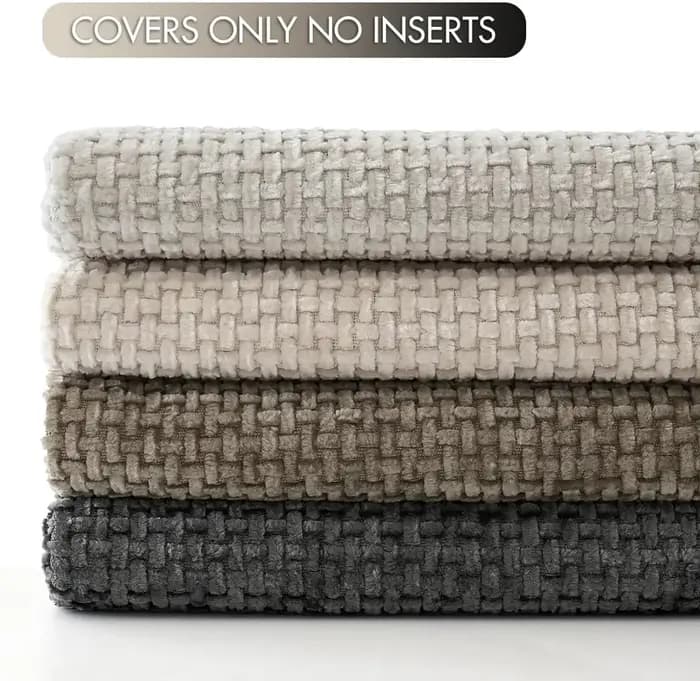 Housses de coussin décoratives en chenille douce neutres 18x18 pouces pour canapé