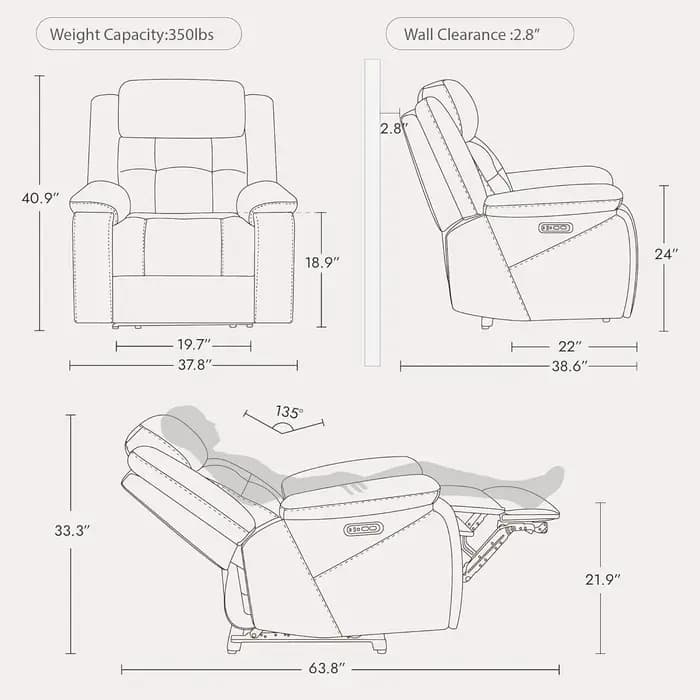 Fauteuil inclinable électrique en cuir véritable pour adultes, fauteuil inclinable mural avec appui-