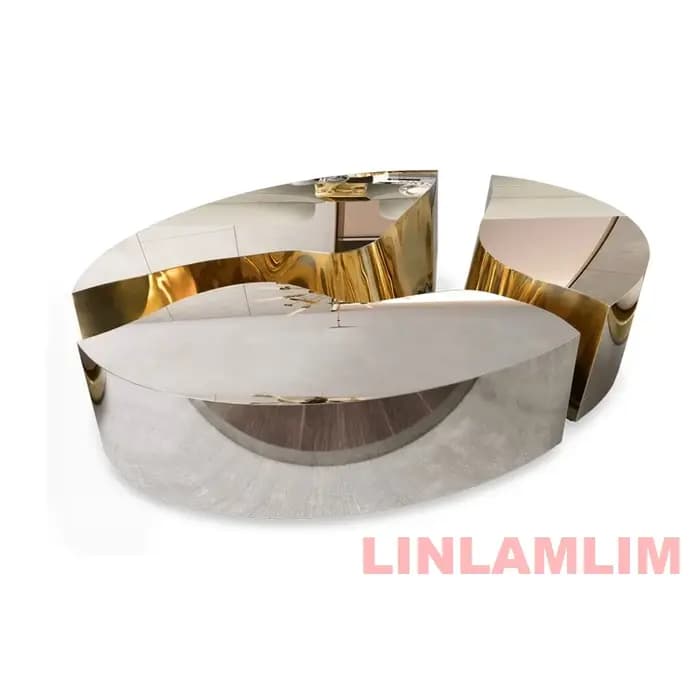 Tables basses imbriquées irrégulières, ensemble de 3 tables basses modernes en acier inoxydable avec