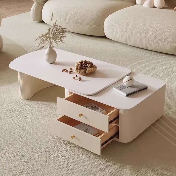 Petite Table basse réglable tiroirs Design Tables basses extensibles blanches rangement