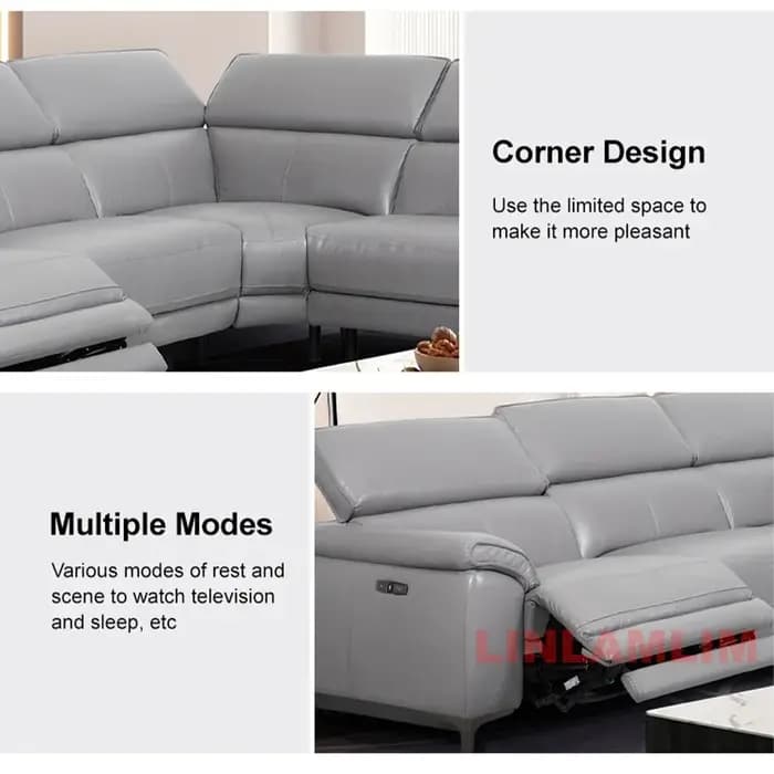 Linlamlim Canapé sectionnel inclinable électrique moderne en forme de L – Ensemble de canapés de salon en cuir véritable avec appui-tête réglables