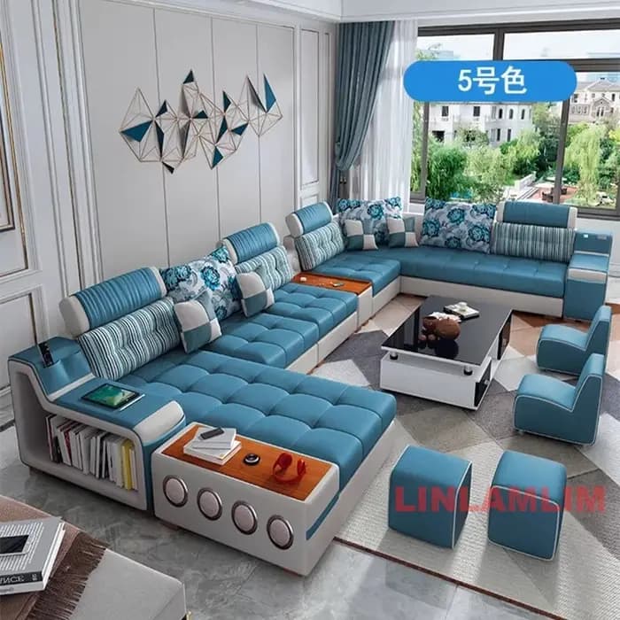 Canapé modulaire rembourré en tissu avec porte-gobelets