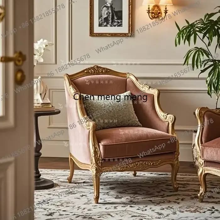 Canapé trois places rétro en bois massif sculpté à la main, style français, avec tissu motif tigre,