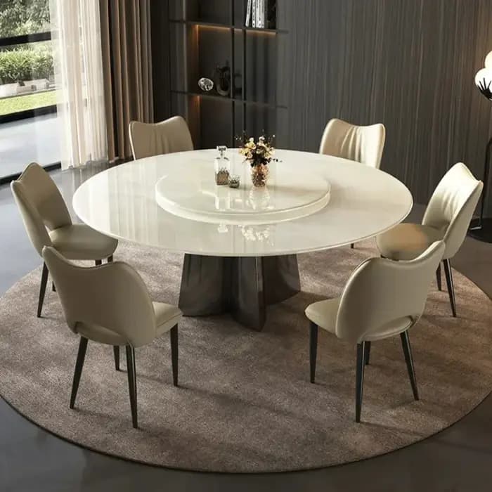 Table à manger ronde moderne avec plateau tournant
