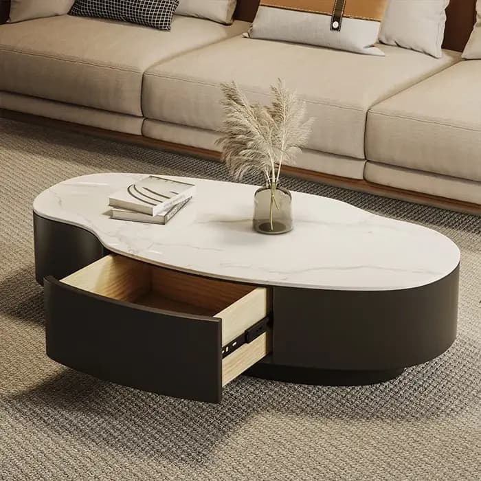 Tables basses de forme spéciale, tables d'appoint noires modernes de luxe, tables de salon avec rang
