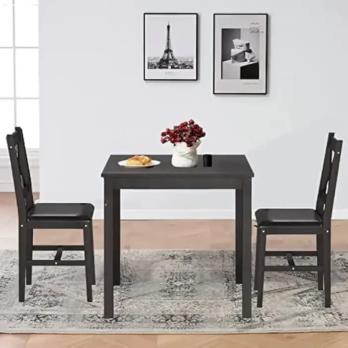 BestsellerBestsellerKitchen Ensemble de table à manger 3 pièces, table carrée en bois robuste et cha