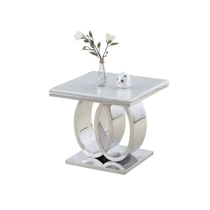 Table basse en marbre, meuble en acier inoxydable