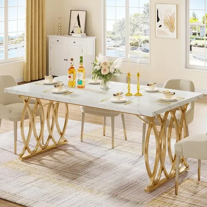 Table à manger moderne, grande table de cuisine de 63 pouces pour 4 à 6 personnes, table à manger re