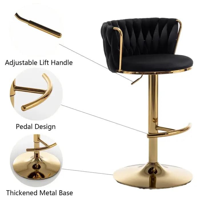 Ensemble de 4 tabourets de bar en velours doré, tabourets de bar pivotants à hauteur de comptoir ave