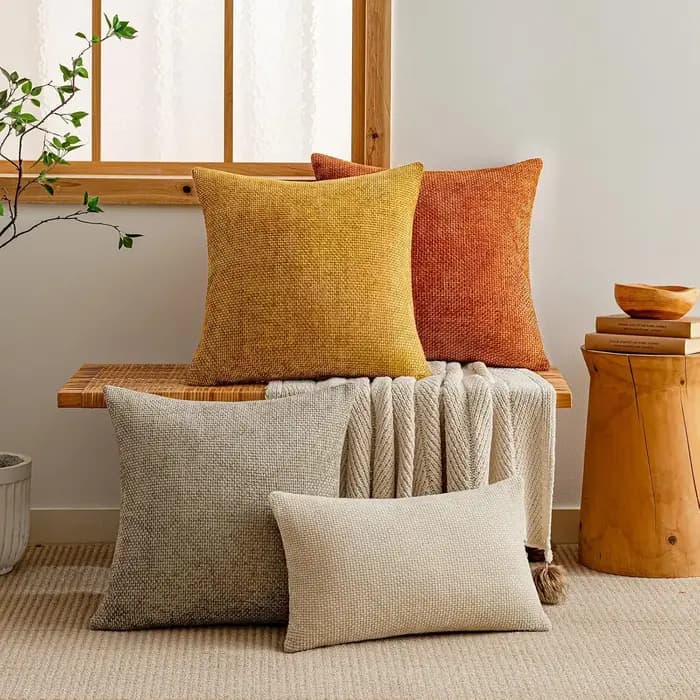 Housses de coussin décoratives en chenille douce neutres 18x18 pouces pour canapé