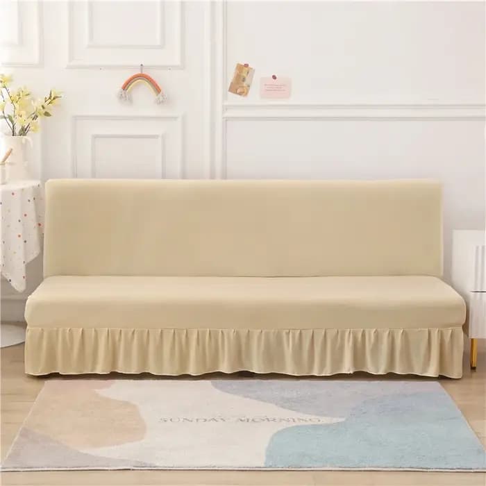 Housse de canapé-lit pliable élastique de couleur unie avec jupe