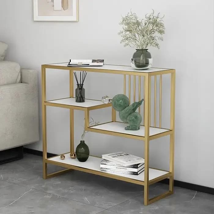 Table de Console en marbre minimaliste, Design de rangement en métal, Table de Console classique, mo