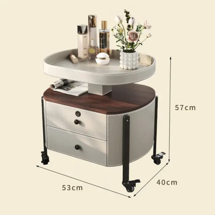 Table de chevet amovible élégante, beige et gris, avec rangement, style minimaliste, pour chambre à