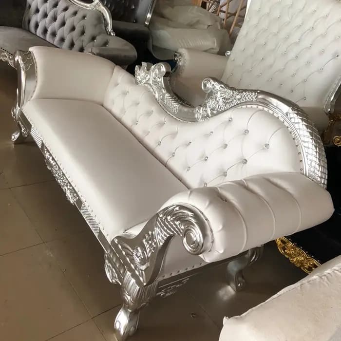 Canapé trône en bois sculpté en argent pour mariage Royal
