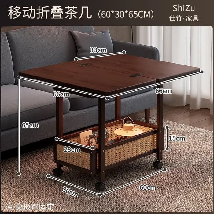 Table basse Mobile pliante en rotin sur roulettes Table basse rustique Vintage multifonction moderne