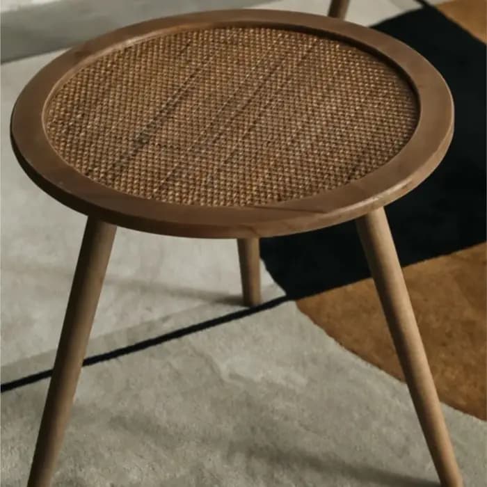 Table basse MOMO bohème rétro américaine en bois massif, table d'appoint en rotin naturel, table ronde de balcon, table d'hôtel familial