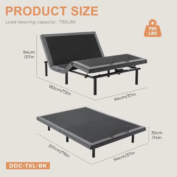 JHK lit Queen Size électrique cadre de lit ergonomique réglable avec télécommande sans fil lit zéro gravité avec 2 Ports