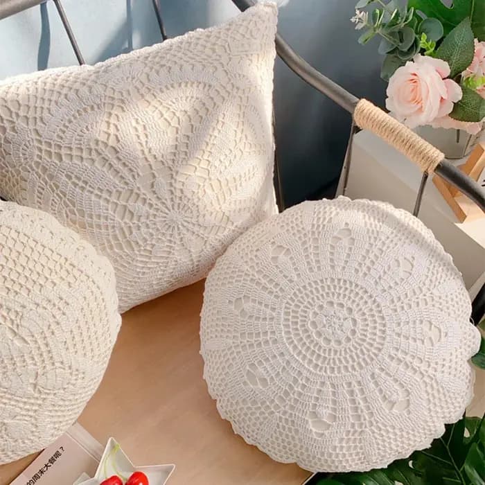 Juste de coussin au crochet en coton et lin, taie d'oreiller tissée à la main, oreillers décoratifs pour canapé, carré, circulaire, 40x40cm