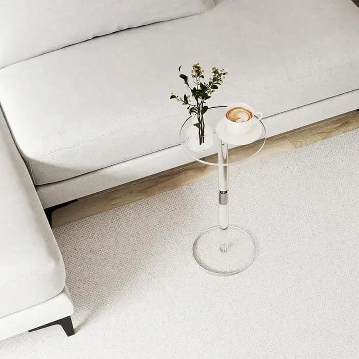 Acrylic Transparent Coffee Clear Drink Table Small Round End Modern Living Room bedside