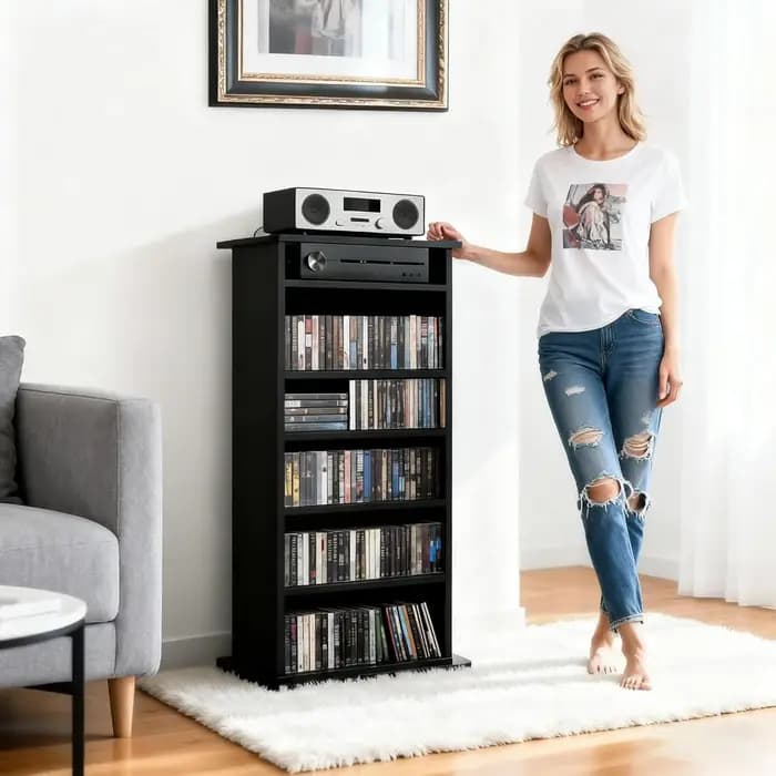 Meuble de rangement multimédia, support pour DVD, étagère à livres, organisateur, tour audio multimé