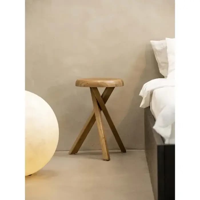 Tabouret rond noir carbonisé de style Wabi-sabi pour petit canapé domestique