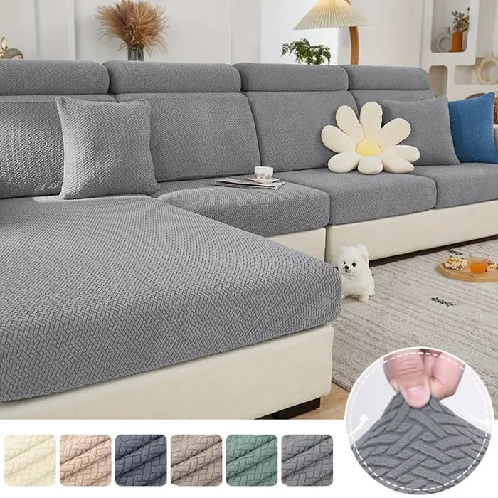 Housse de canapé jacquard premium en tissu élastique sergé uni