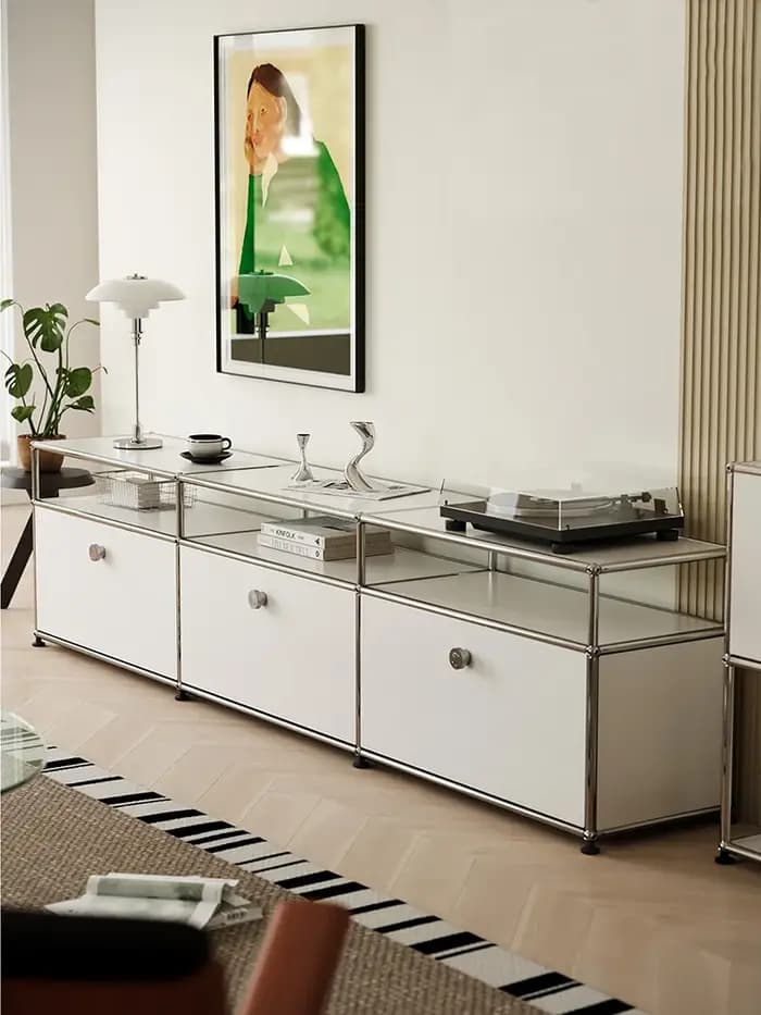 Meuble TV avec rangements, armoire d'angle, meuble de rangement en métal, meuble de présentation, mo