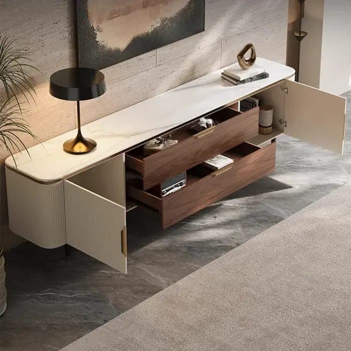 Meuble TV vertical en marbre et bois massif