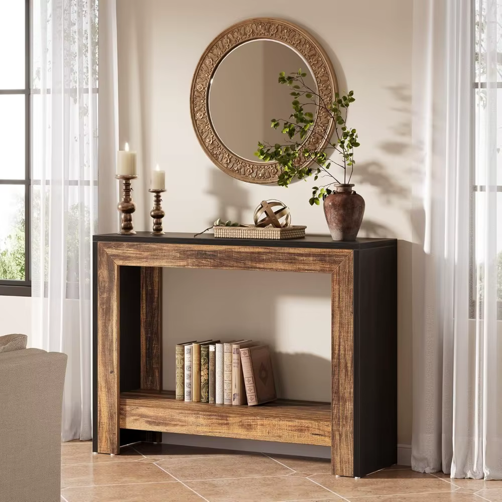 Table console de style farmhouse de 41,3 pouces, table d'appoint derrière le canapé avec étagères de